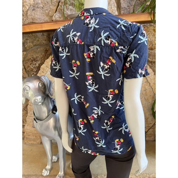 Disney Mickey Mouse Button Down Short Sleeve Rayon Palm Tree Shirt Women's S - Picture 4 of 7